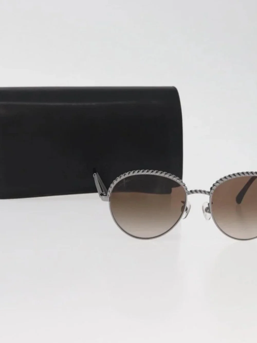 CHANEL Sunglasses metal Silver CC Auth 176091A